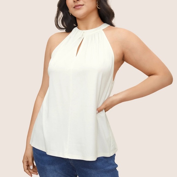 BloomChic Plus Size XL Solid Stand Up Collar Gathered Tank Top us14-16 - Picture 1 of 7